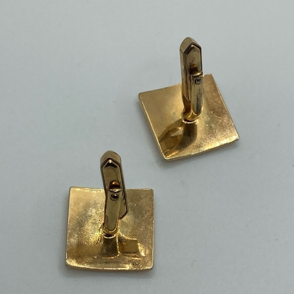 Vtg Gold Tone Brushed / Woodgrain Pattern Gold Geometric Square Cufflinks .7” - Picture 4 of 6